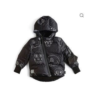 nununu Black Skull Print Puffer Jacket